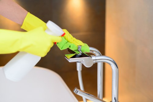 Carpet cleaning technician preparing equipment before a service appointment